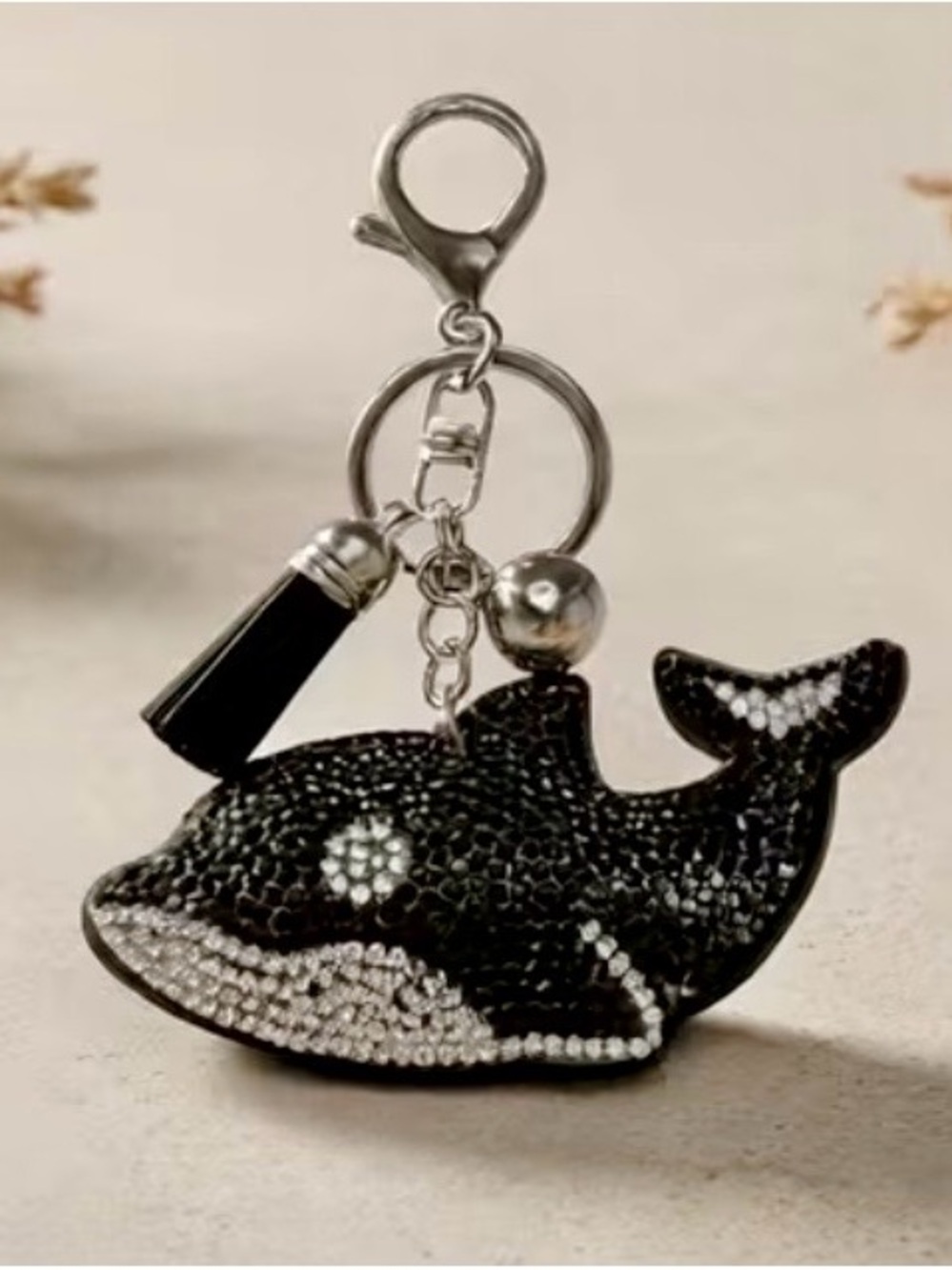 $42.00- Black & White Crystal Orca Killer Whale Bag Charm Keychain